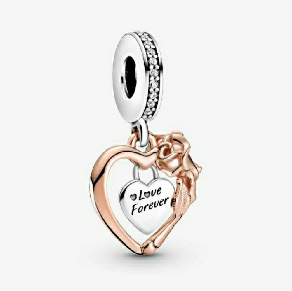 💗Pandora Lover Forever Heart Rose Dangle Charm